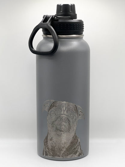 Laser Engraved Portraits on Insulated Water Bottle 32 oz with Straw Lid & Wide Mouth Lids