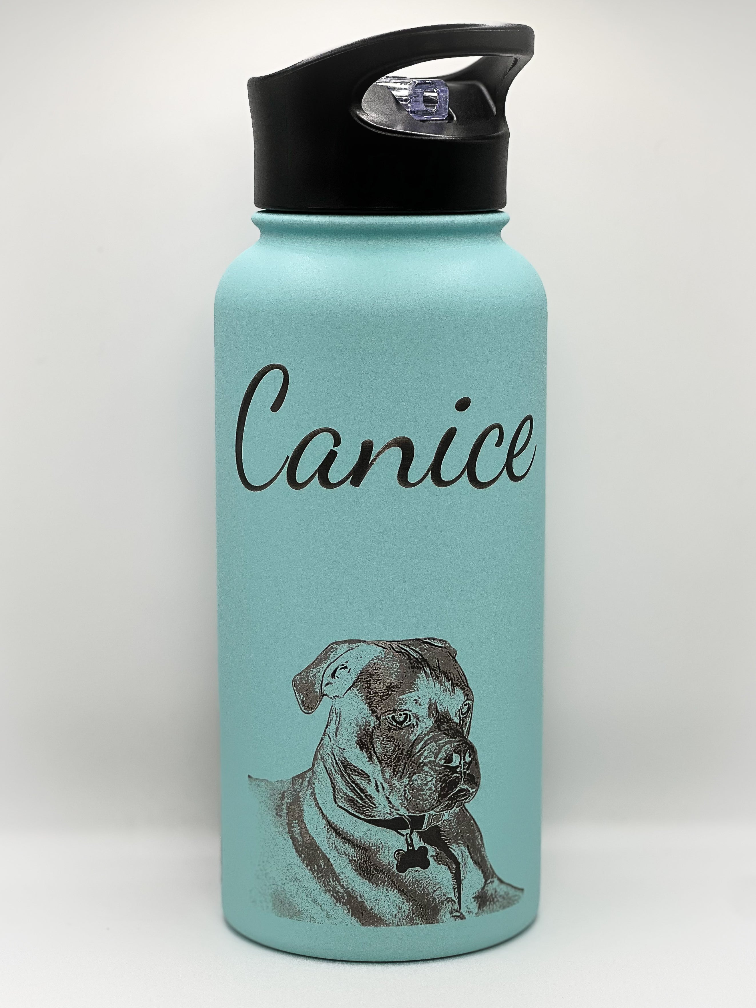 Laser Engraved Portraits on Insulated Water Bottle 32 oz with Straw Lid & Wide Mouth Lids